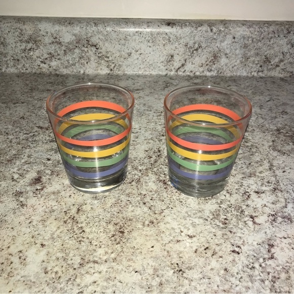 Pair Vtg 1990’s Starlight Candles Votive Candle Holders Rainbow Striped 4” Tall - Picture 1 of 8